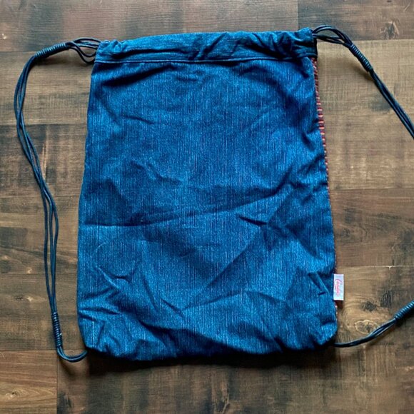 Vintage Candies Brand Sackpack Drawstring Bag Boho Striped Blue Backed Back Pack - Picture 4 of 11